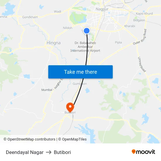 Deendayal Nagar to Butibori map