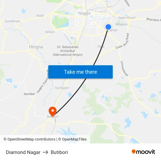 Diamond Nagar to Butibori map