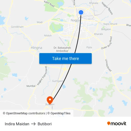 Indira Maidan to Butibori map