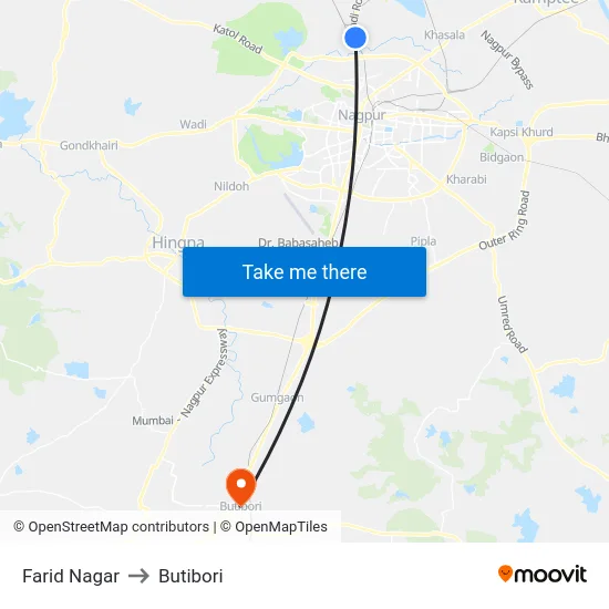 Farid Nagar to Butibori map