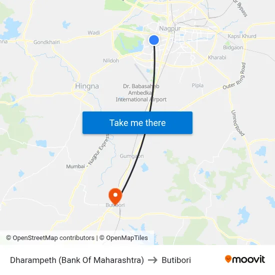 Dharampeth (Bank Of Maharashtra) to Butibori map