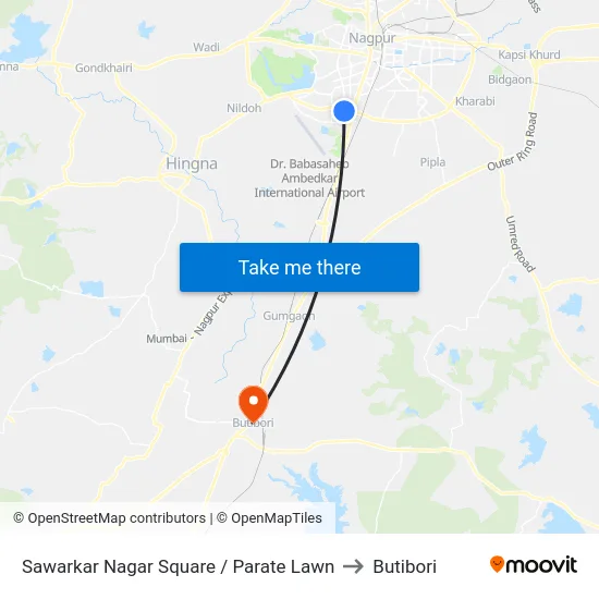 Sawarkar Nagar Square / Parate Lawn to Butibori map
