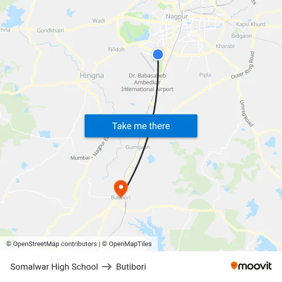 Somalwar High School to Butibori map