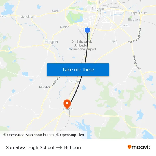 Somalwar High School to Butibori map