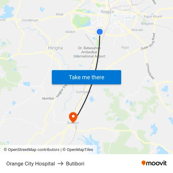 Orange City Hospital to Butibori map