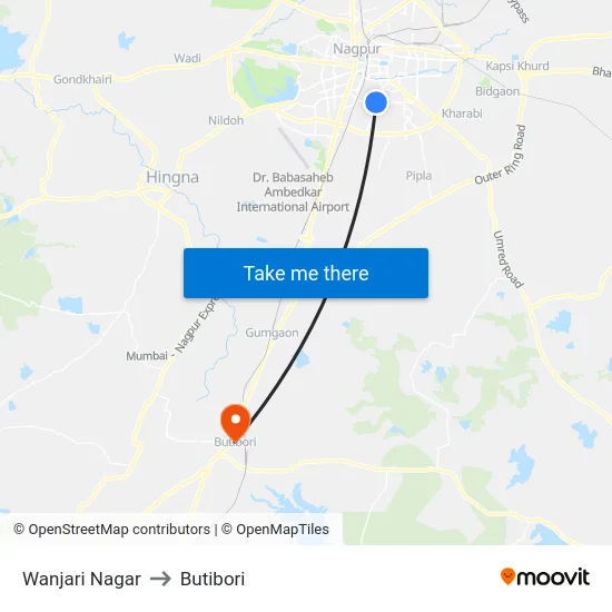 Wanjari Nagar to Butibori map