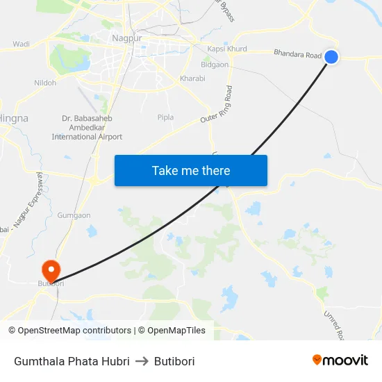 Gumthala Phata Hubri to Butibori map