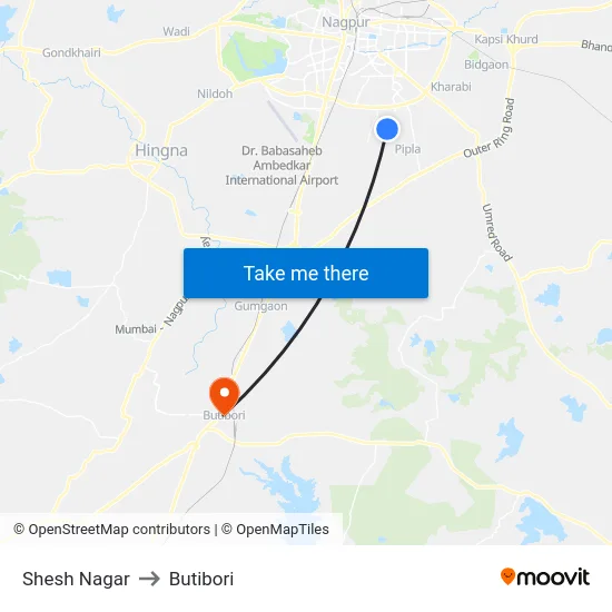 Shesh Nagar to Butibori map