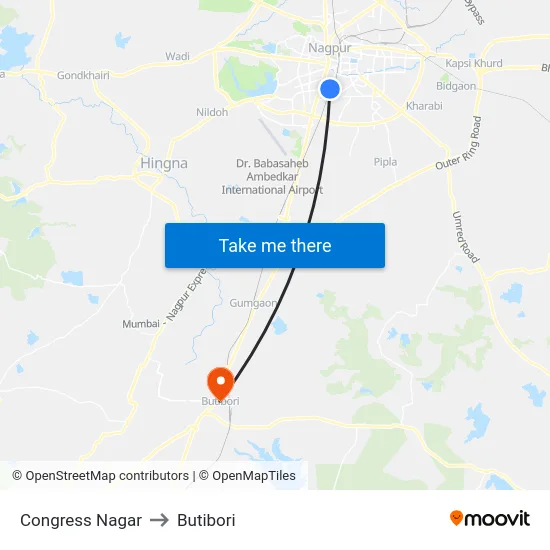 Congress Nagar to Butibori map