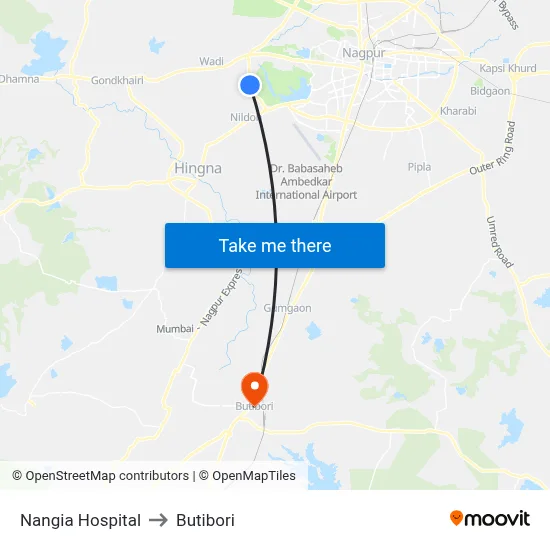Nangia Hospital to Butibori map