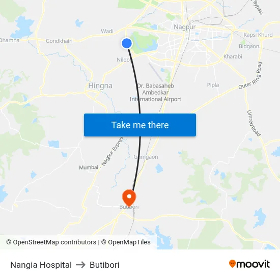 Nangia Hospital to Butibori map