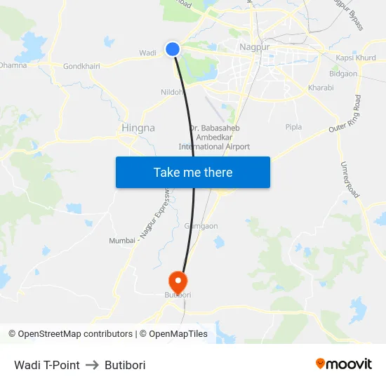 Wadi T-Point to Butibori map