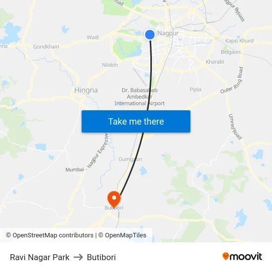Ravi Nagar Park to Butibori map