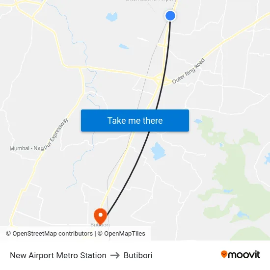 New Airport Metro Station to Butibori map