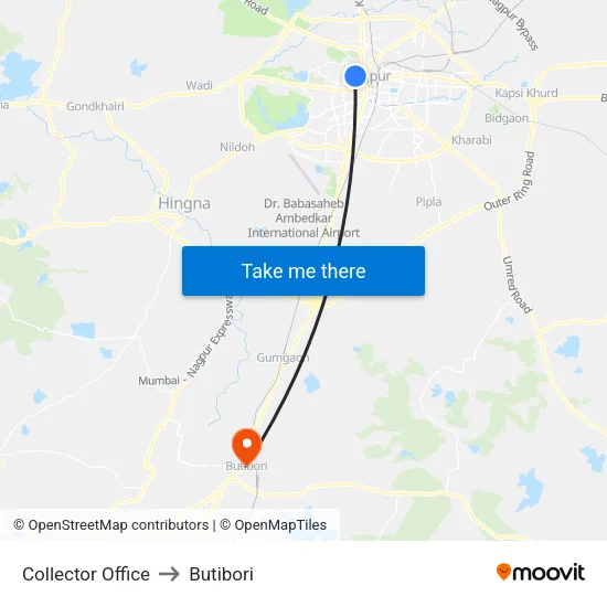 Collector Office to Butibori map