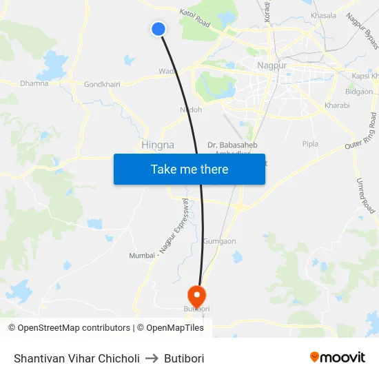 Shantivan Vihar Chicholi to Butibori map
