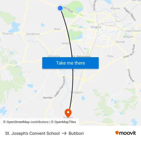 St. Joseph's Convent School to Butibori map
