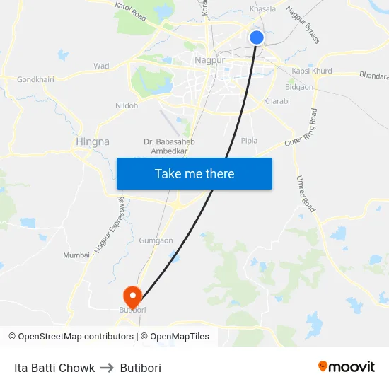 Ita Batti Chowk to Butibori map