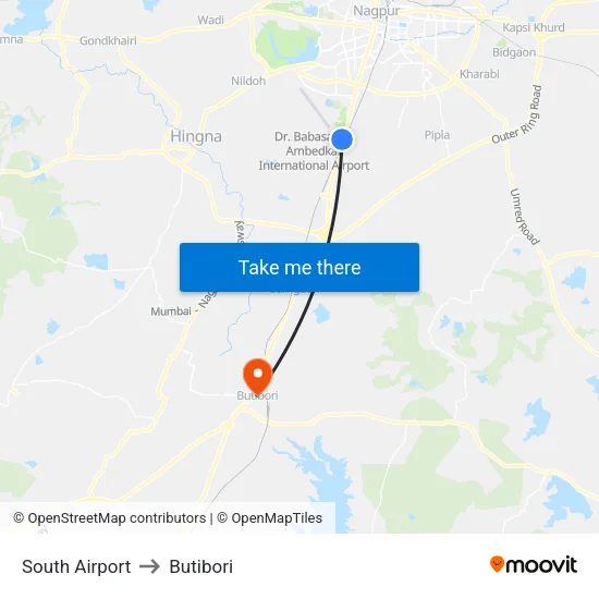 South Airport to Butibori map