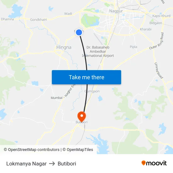 Lokmanya Nagar to Butibori map