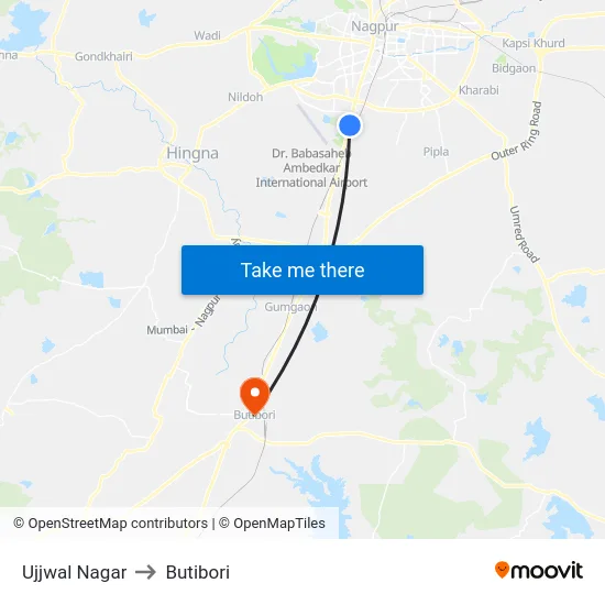 Ujjwal Nagar to Butibori map
