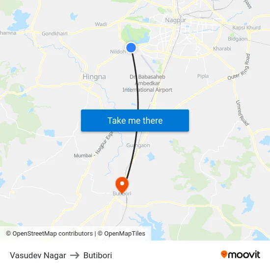 Vasudev Nagar to Butibori map