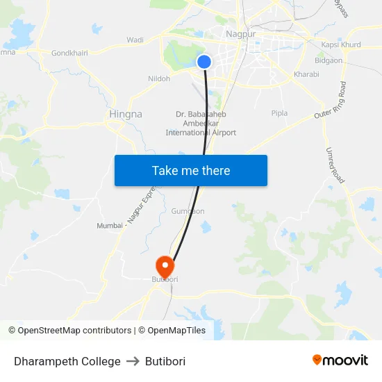 Dharampeth College to Butibori map