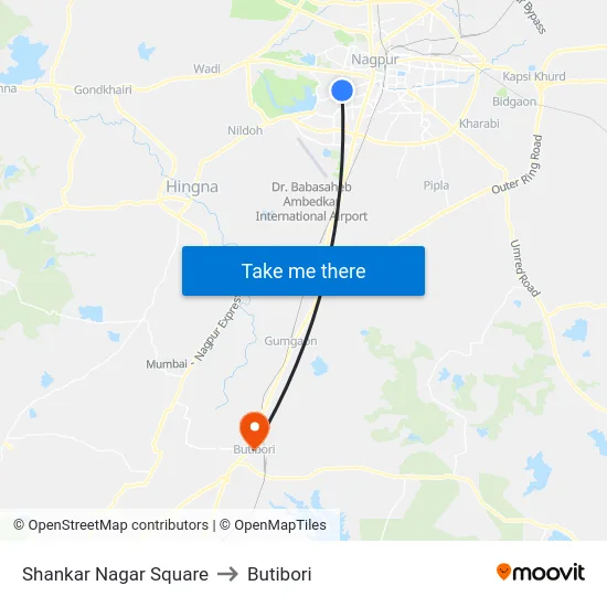 Shankar Nagar Square to Butibori map