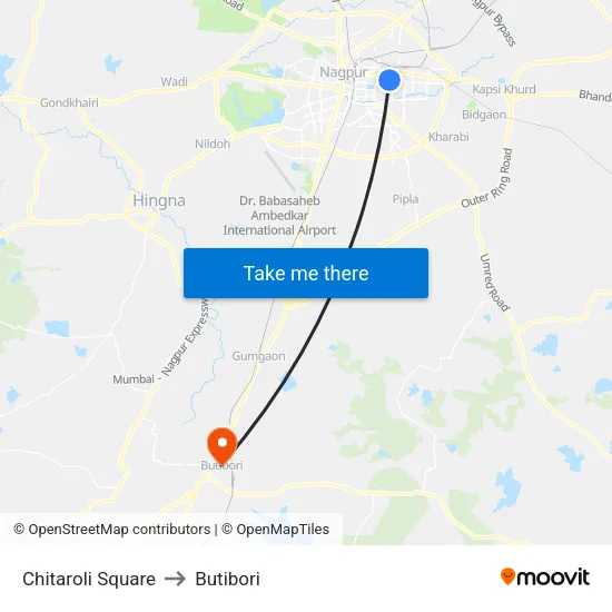 Chitaroli Square to Butibori map
