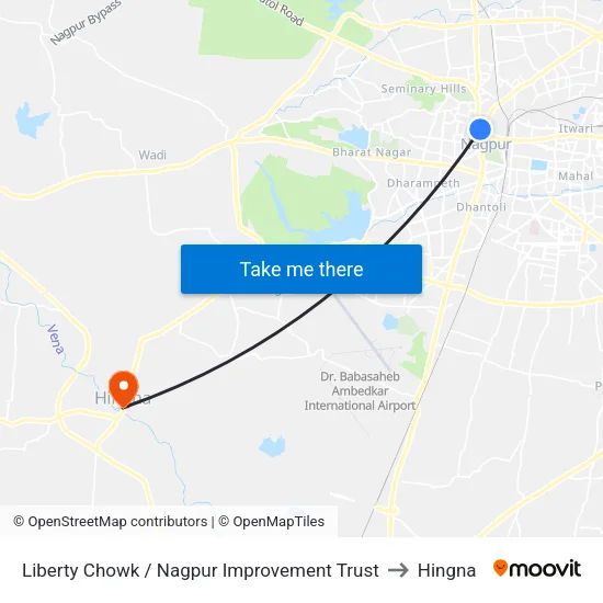 Liberty Chowk / Nagpur Improvement Trust to Hingna map