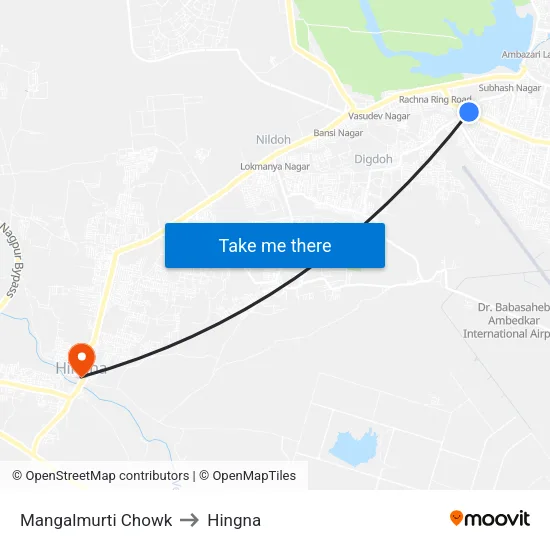 Mangalmurti Chowk to Hingna map