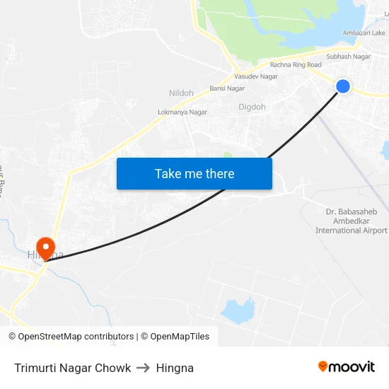 Trimurti Nagar Chowk to Hingna map