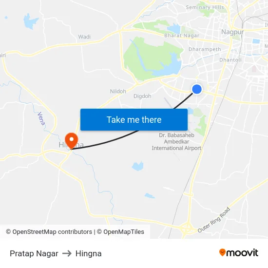 Pratap Nagar to Hingna map