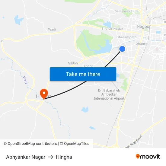 Abhyankar Nagar to Hingna map