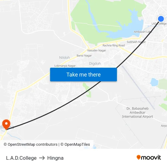 L.A.D.College to Hingna map
