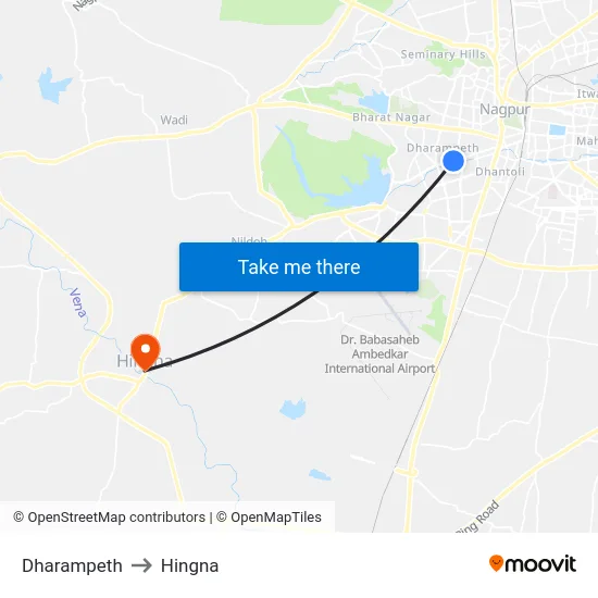 Dharampeth to Hingna map