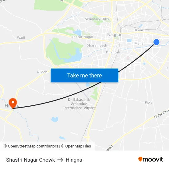 Shastri Nagar Chowk to Hingna map