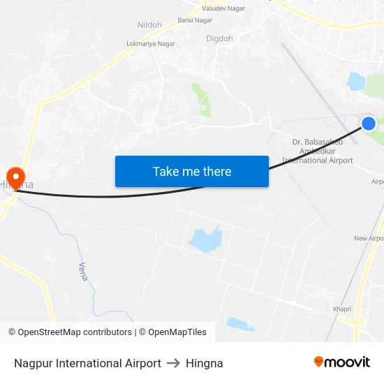 Nagpur Airport to Hingna map