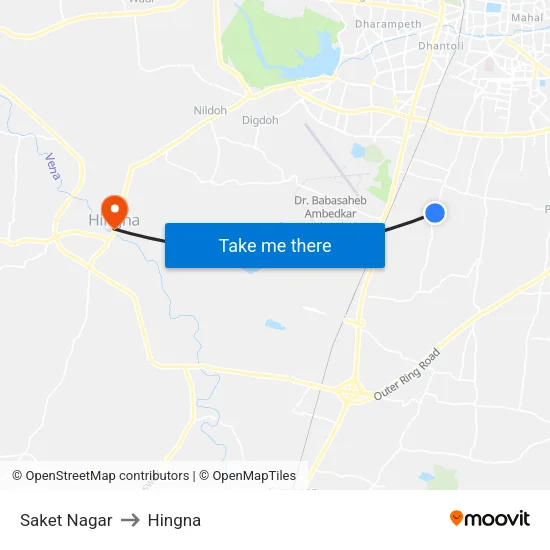Saket Nagar to Hingna map