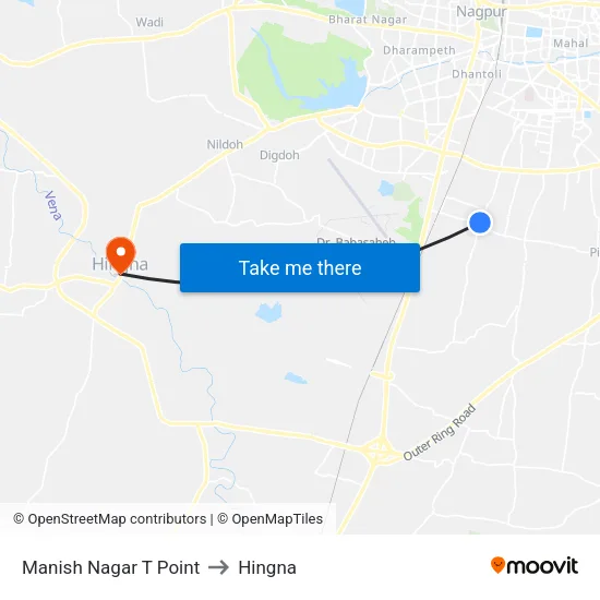 Manish Nagar T Point to Hingna map