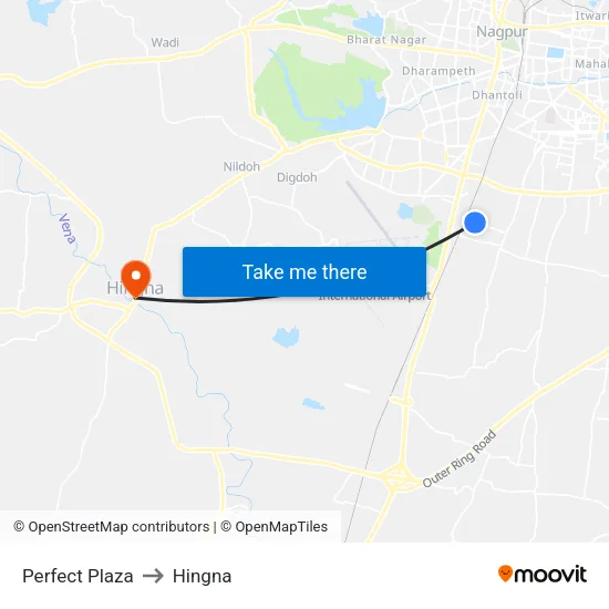 Perfect Plaza to Hingna map