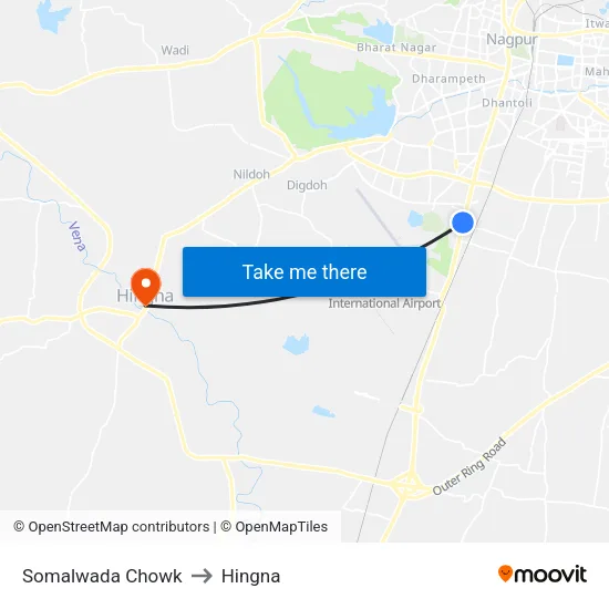 Somalwada Chowk to Hingna map