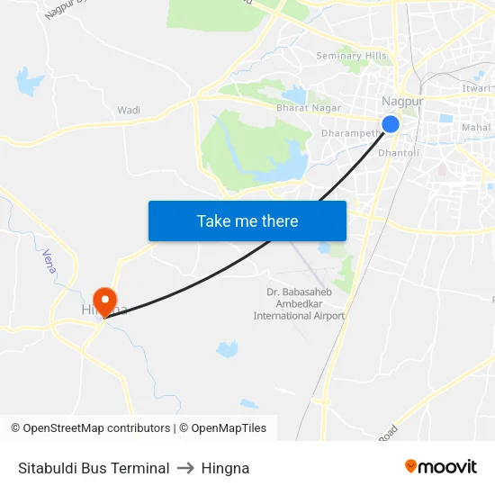Sitabuldi Bus Terminal to Hingna map