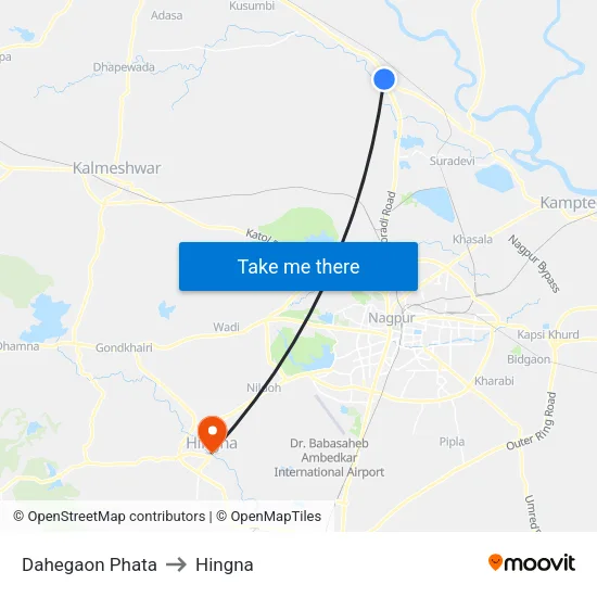 Dahegaon Phata to Hingna map