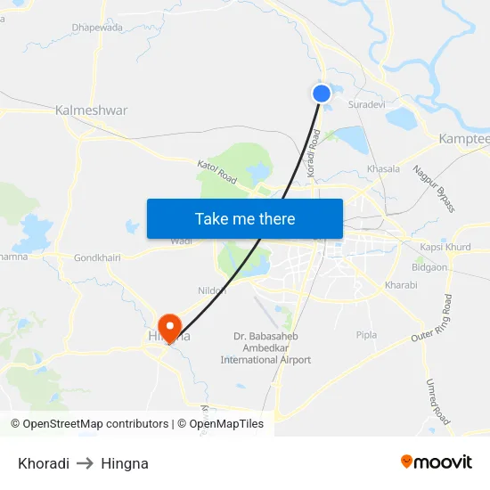 Khoradi to Hingna map