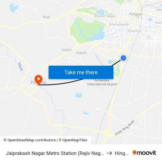 Jaiprakash Nagar Metro Station (Rajiv Nagar) to Hingna map