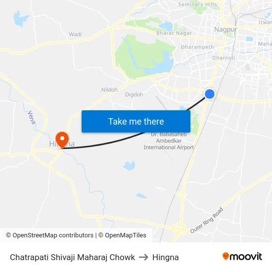Chatrapati Shivaji Maharaj Chowk to Hingna map