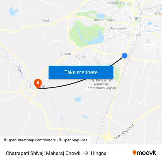 Chatrapati Shivaji Maharaj Chowk to Hingna map