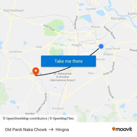 Old Pardi Naka Chowk to Hingna map