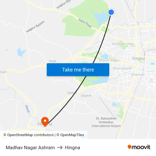 Madhav Nagar Ashram to Hingna map